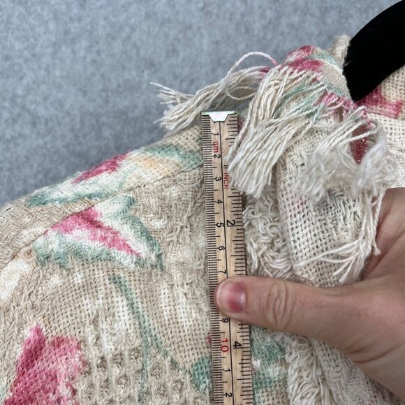 Womens Shawl Collar Floral Knit Jacket Size L Cottage Neutral Fringe Country - Picture 10 of 14